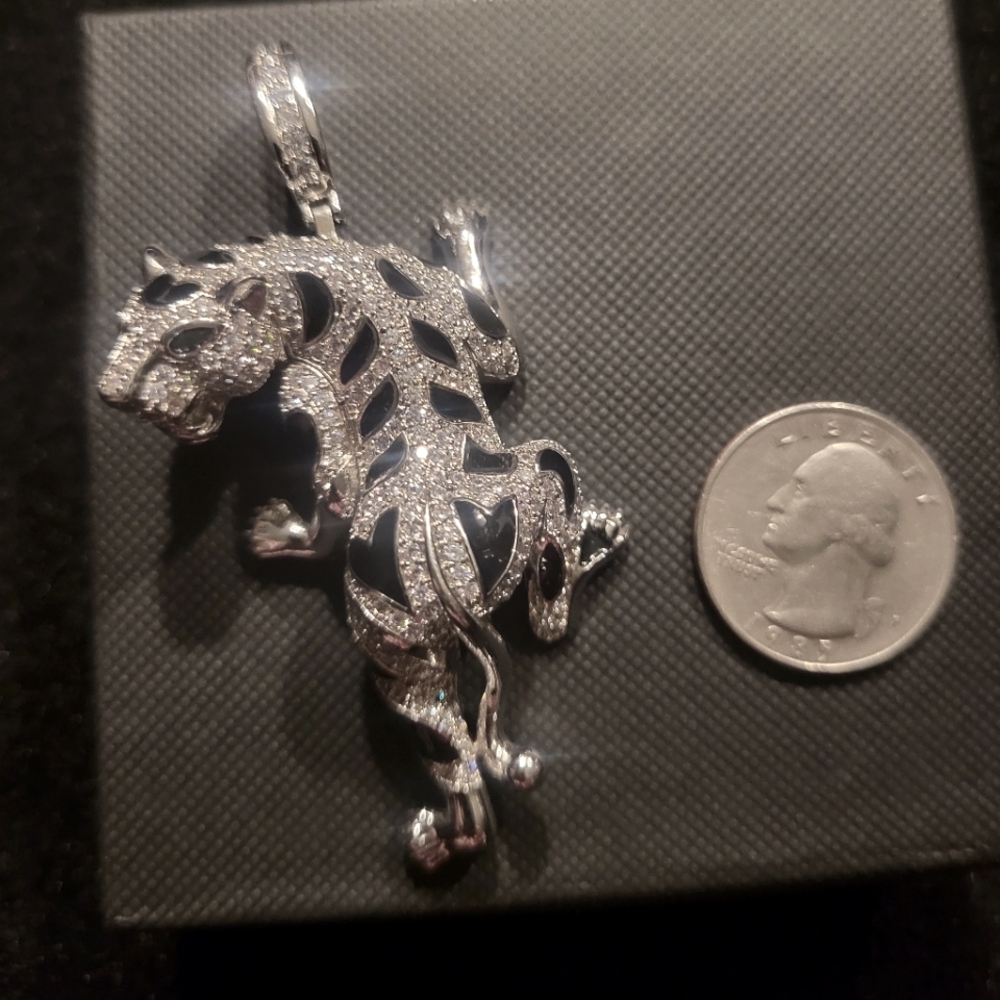 14k white gold fill over brass Panther pendant.